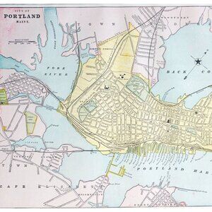 1895 Portland Maine City Map Victorian Antique Coastal Geography History DWYY10A